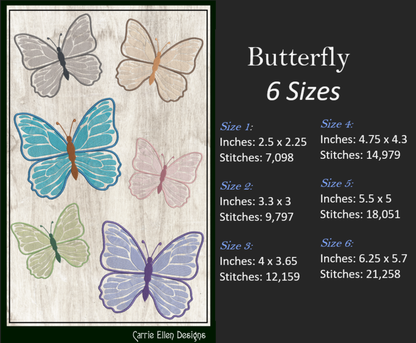 Butterfly Machine Embroidery Design, Light Density Fill Monarch Butterflies, Garden Insect Embroidery Designs, 6 Sizes (2167)