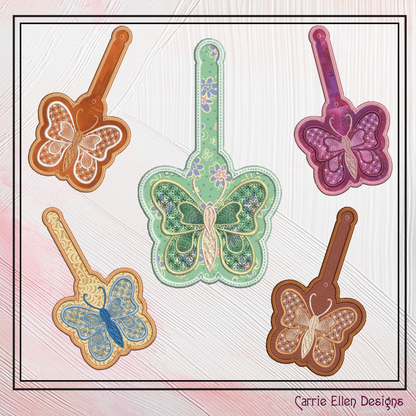 Butterfly ITH Key Fob Machine Embroidery Design | Garden Motif In-The-Hoop Butterfly Key Tag (2176)