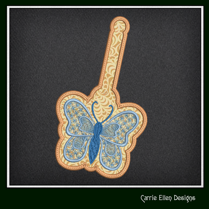 Butterfly ITH Key Fob Machine Embroidery Design | Garden Motif In-The-Hoop Butterfly Key Tag (2176)