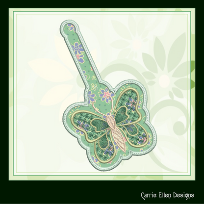 Butterfly ITH Key Fob Machine Embroidery Design | Garden Motif In-The-Hoop Butterfly Key Tag (2176)