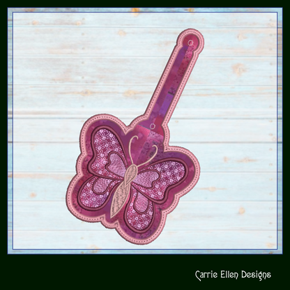 Butterfly ITH Key Fob Machine Embroidery Design | Garden Motif In-The-Hoop Butterfly Key Tag (2176)