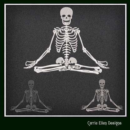 Skeleton Machine Embroidery Design, Meditating Skeleton Design, Sitting Lotus Pose, 6 Sizes (2182)
