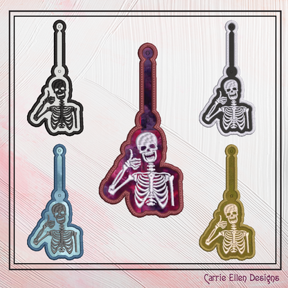 Skeleton ITH Key Fob Machine Embroidery Design | Thumbs Up Skeleton In-The-Hoop Key Tag (2184)