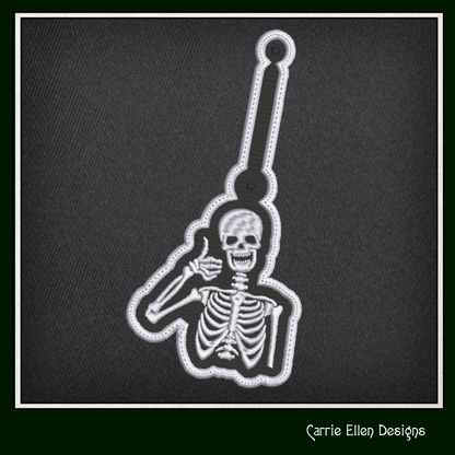 Skeleton ITH Key Fob Machine Embroidery Design | Thumbs Up Skeleton In-The-Hoop Key Tag (2184)
