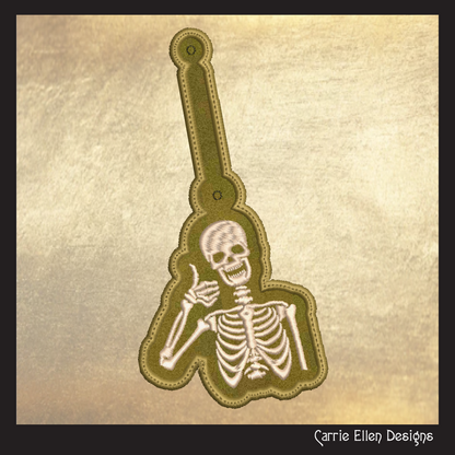 Skeleton ITH Key Fob Machine Embroidery Design | Thumbs Up Skeleton In-The-Hoop Key Tag (2184)