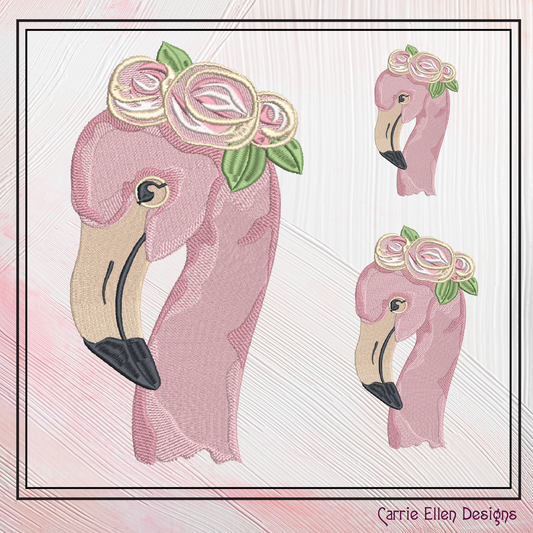 Flamingo Machine Embroidery Design, Quirky Pink Bird with Floral Crown Design, Whimsical Pink Flamingos, 6 sizes (2192)