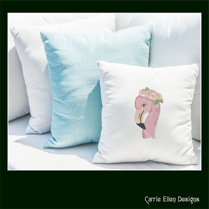 Flamingo Machine Embroidery Design, Quirky Pink Bird with Floral Crown Design, Whimsical Pink Flamingos, 6 sizes (2192)