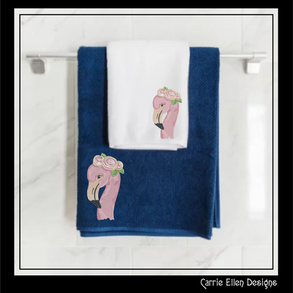 Flamingo Machine Embroidery Design, Quirky Pink Bird with Floral Crown Design, Whimsical Pink Flamingos, 6 sizes (2192)