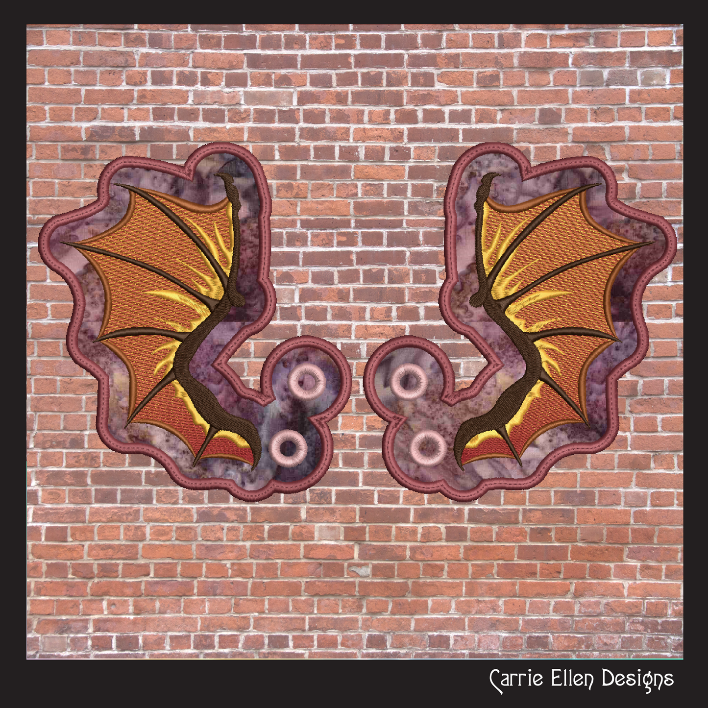 Bat Wing ITH Machine Embroidery Shoe Wings – Colorful Halloween Bat Wings – In The Hoop Shoe Charm Design for 4x4 and 5x7 Hoops (2203)
