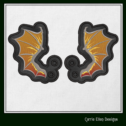 Bat Wing ITH Machine Embroidery Shoe Wings – Colorful Halloween Bat Wings – In The Hoop Shoe Charm Design for 4x4 and 5x7 Hoops (2203)