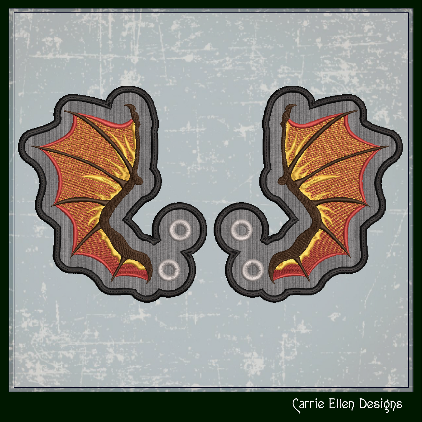 Bat Wing ITH Machine Embroidery Shoe Wings – Colorful Halloween Bat Wings – In The Hoop Shoe Charm Design for 4x4 and 5x7 Hoops (2203)