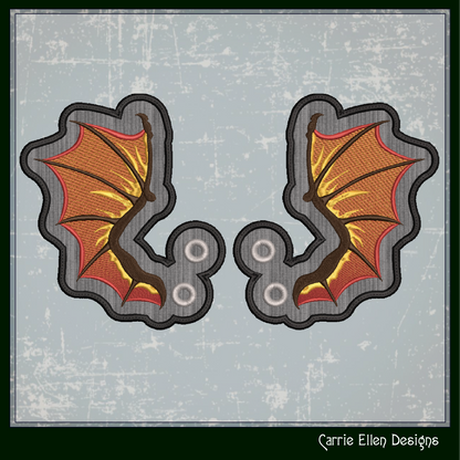 Bat Wing ITH Machine Embroidery Shoe Wings – Colorful Halloween Bat Wings – In The Hoop Shoe Charm Design for 4x4 and 5x7 Hoops (2203)