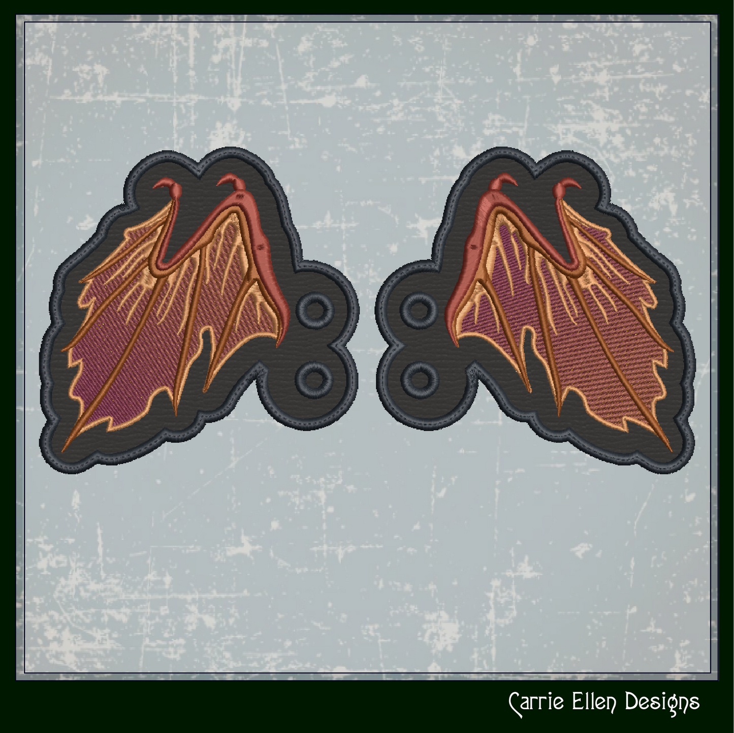 Bat Wing ITH Machine Embroidery Shoe Wings – Colorful Halloween Bat Wings – In The Hoop Shoe Charm Design for 4x4 and 5x7 Hoops (2204)