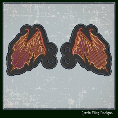 Bat Wing ITH Machine Embroidery Shoe Wings – Colorful Halloween Bat Wings – In The Hoop Shoe Charm Design for 4x4 and 5x7 Hoops (2204)
