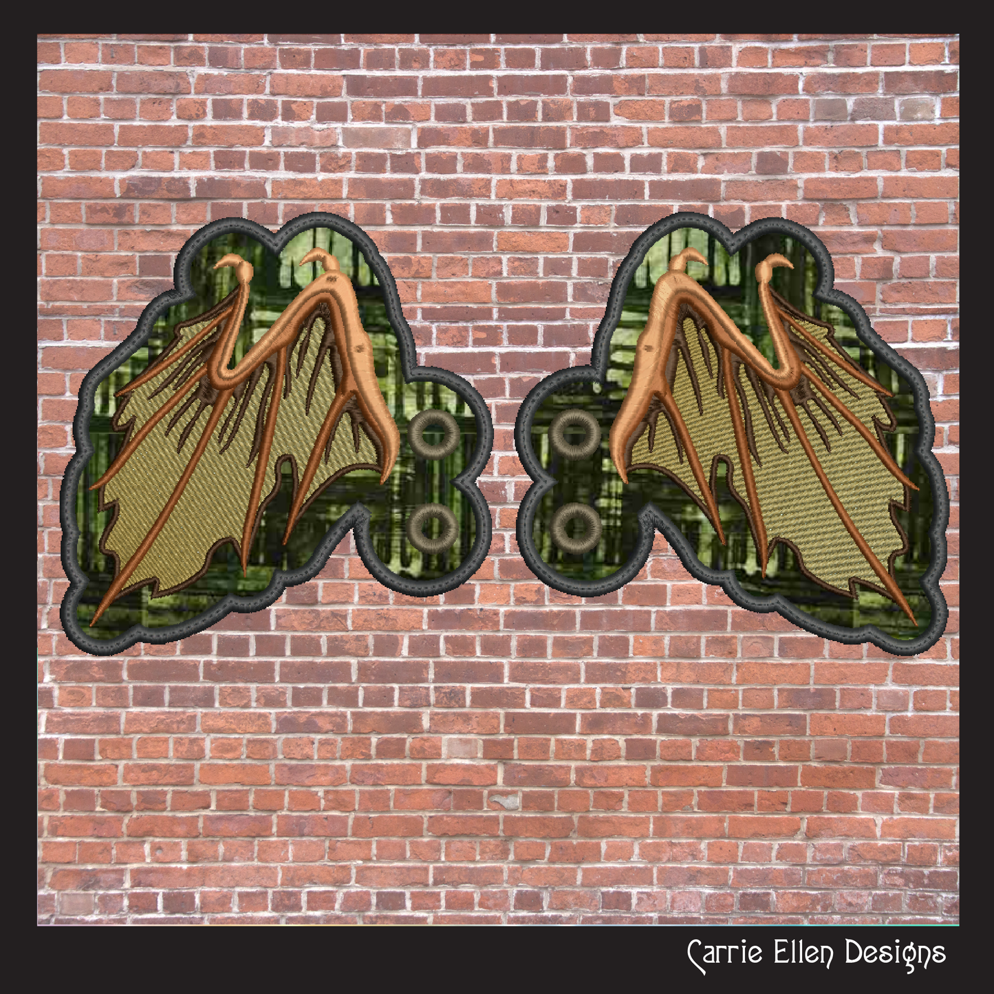 Bat Wing ITH Machine Embroidery Shoe Wings – Colorful Halloween Bat Wings – In The Hoop Shoe Charm Design for 4x4 and 5x7 Hoops (2204)