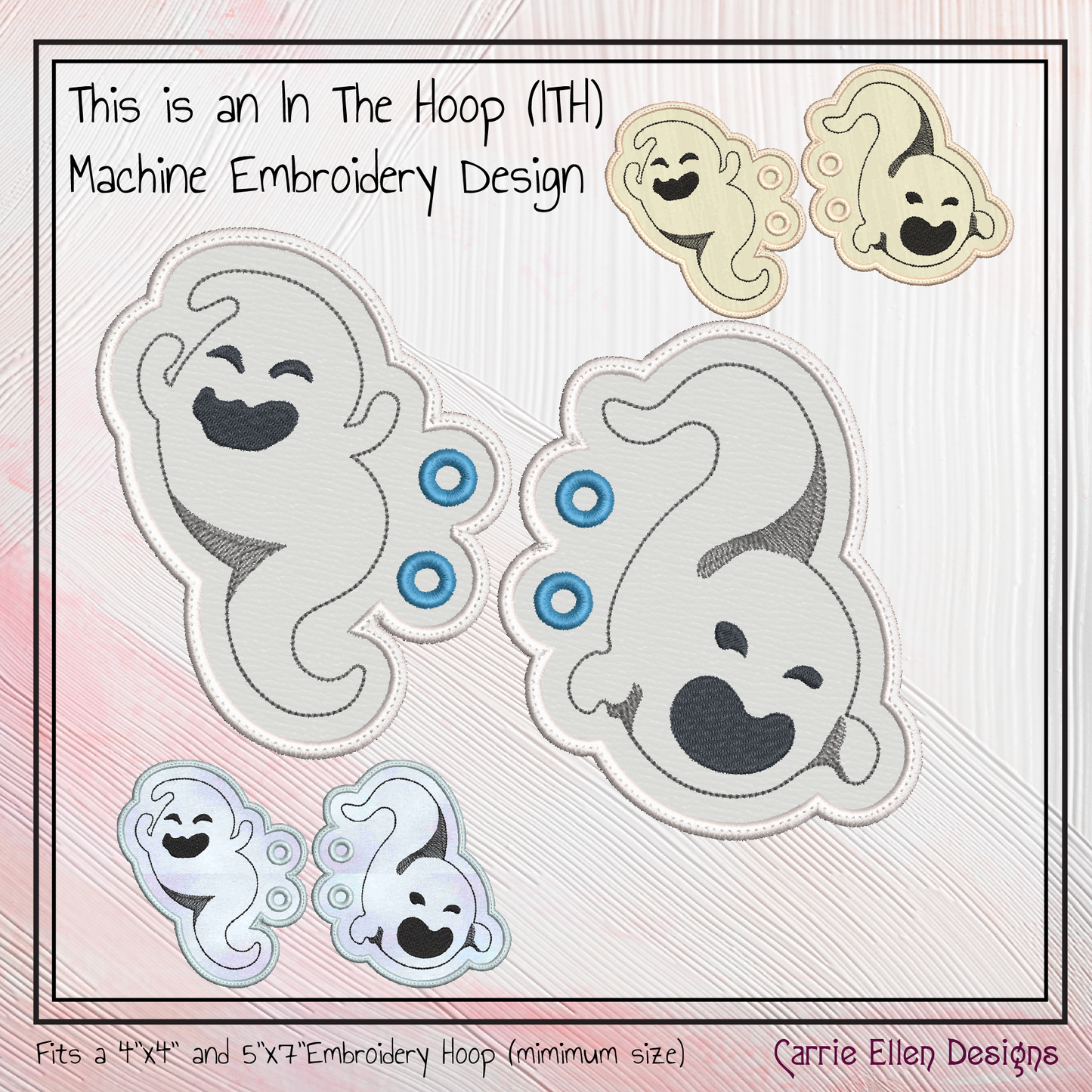 Ghost ITH Machine Embroidery Shoe Wings – Spooky Spirit Halloween Shoe Charms – In The Hoop Embroidery Design for 4x4 and 5x7 Hoops (2205)