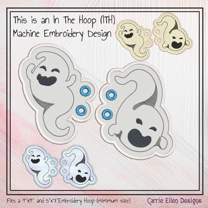 Ghost ITH Machine Embroidery Shoe Wings – Spooky Spirit Halloween Shoe Charms – In The Hoop Embroidery Design for 4x4 and 5x7 Hoops (2205)