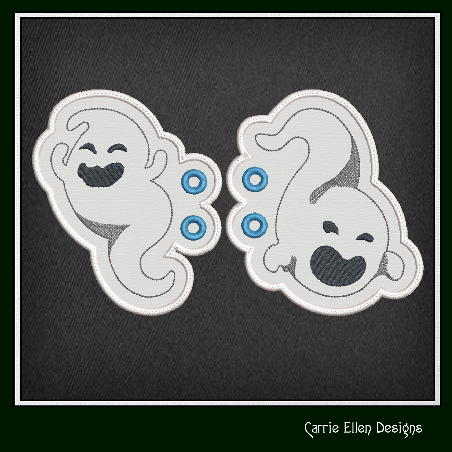 Ghost ITH Machine Embroidery Shoe Wings – Spooky Spirit Halloween Shoe Charms – In The Hoop Embroidery Design for 4x4 and 5x7 Hoops (2205)