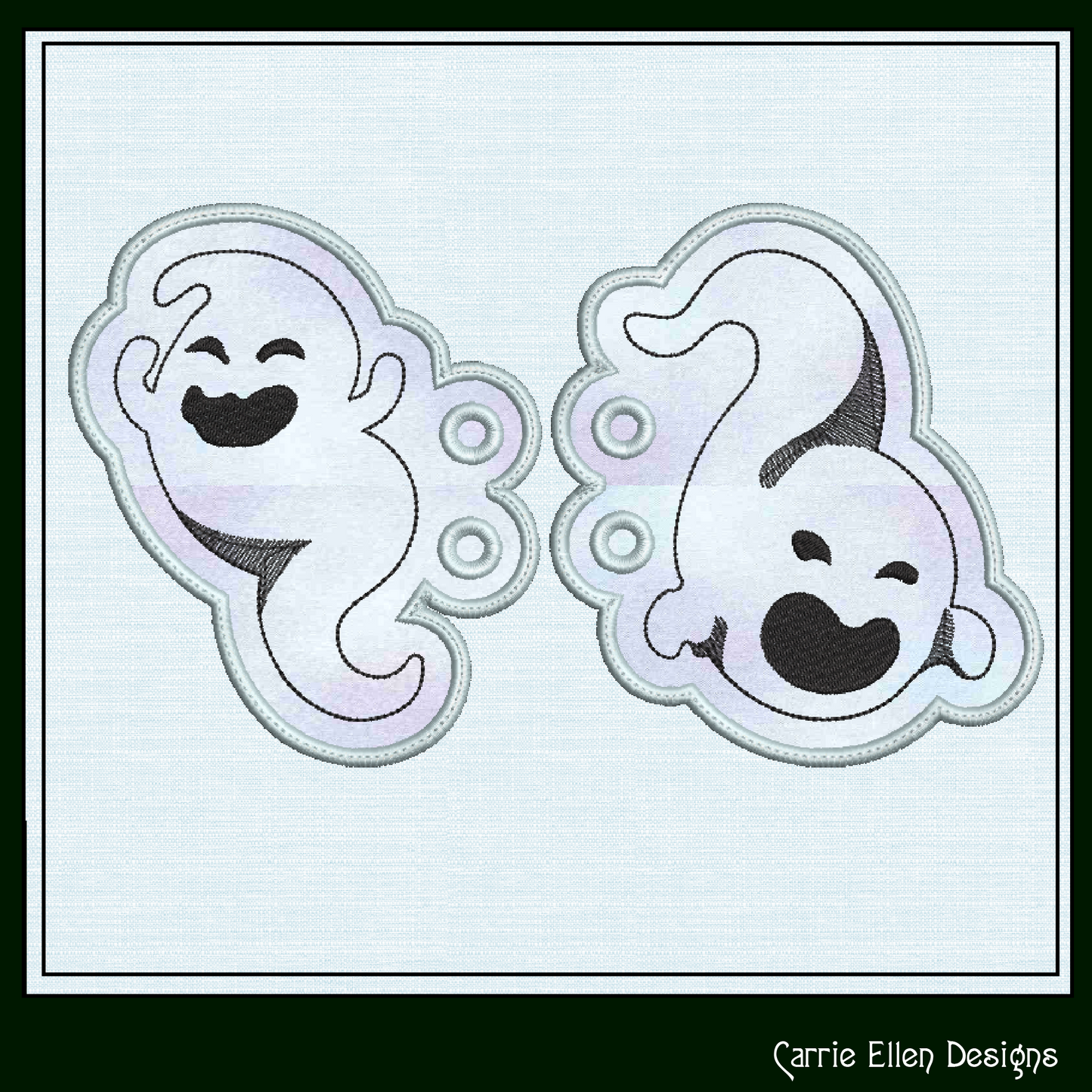Ghost ITH Machine Embroidery Shoe Wings – Spooky Spirit Halloween Shoe Charms – In The Hoop Embroidery Design for 4x4 and 5x7 Hoops (2205)