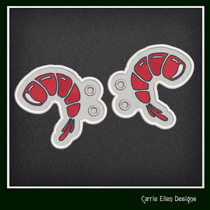Shrimp ITH Machine Embroidery Design – Prawn Shoe Wing Charms – In The Hoop Embroidery for 4x4 & 5x7 Hoops (2209)