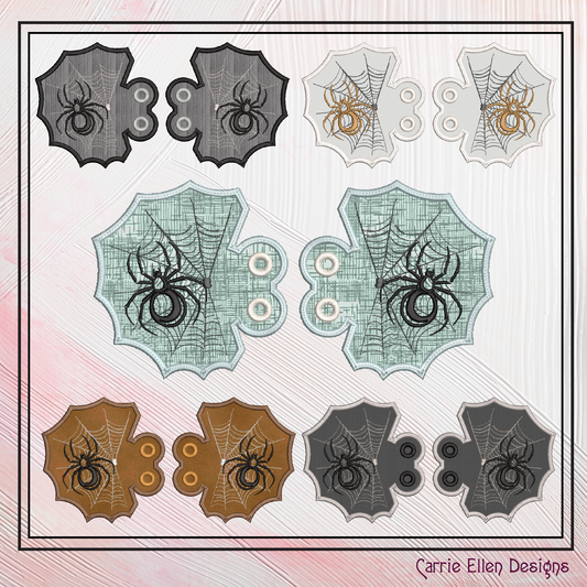 Spider Web Shoe Wings Machine Embroidery Design – Halloween Spider In Web ITH Shoelace Charms – 4x4 & 5x7 Hoop (2214)