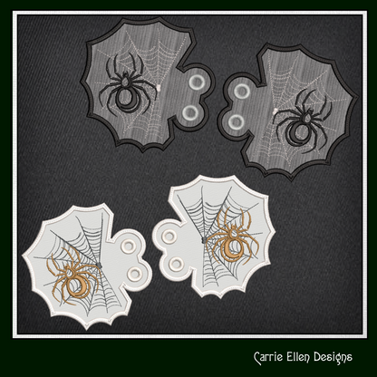 Spider Web Shoe Wings Machine Embroidery Design – Halloween Spider In Web ITH Shoelace Charms – 4x4 & 5x7 Hoop (2214)