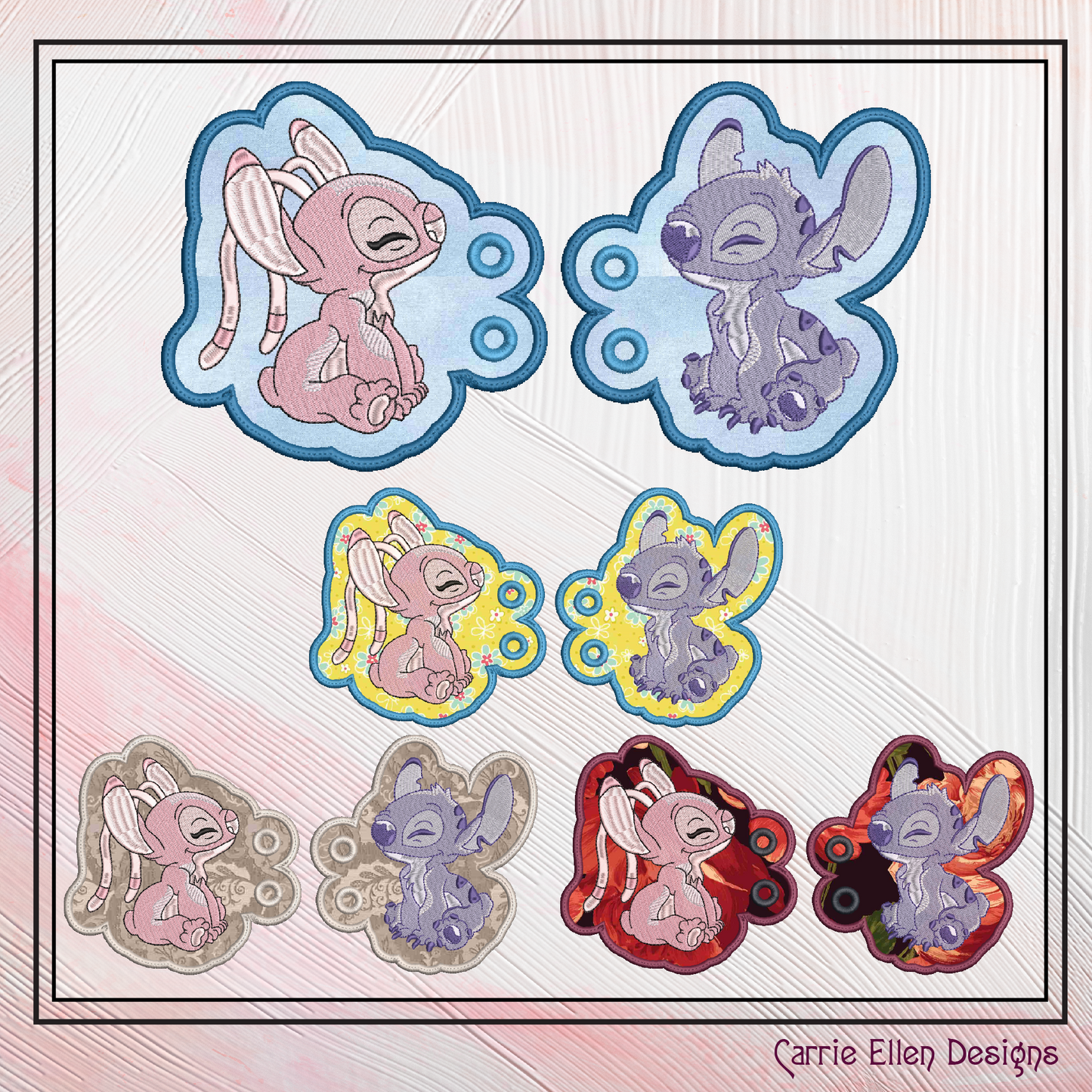 Stitch and Angel Shoe Wings – ITH Cartoon Character Machine Embroidery Design for Shoes – 4x4 & 5x7 Hoops (2220)