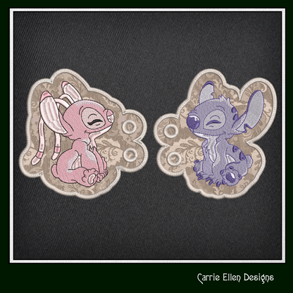 Stitch and Angel Shoe Wings – ITH Cartoon Character Machine Embroidery Design for Shoes – 4x4 & 5x7 Hoops (2220)