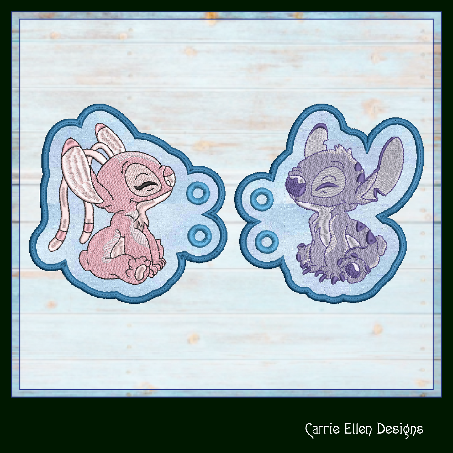 Stitch and Angel Shoe Wings – ITH Cartoon Character Machine Embroidery Design for Shoes – 4x4 & 5x7 Hoops (2220)