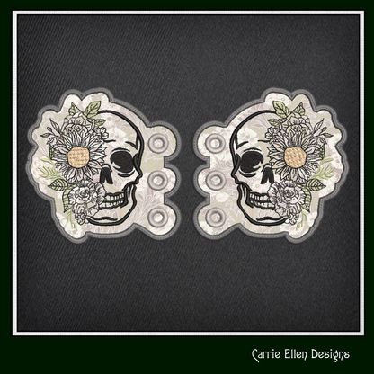 Skull ITH Shoe Wing Machine Embroidery Design – Floral Skeleton In The Hoop Shoe Wings – 4x4 & 5x7 Hoops (2226)