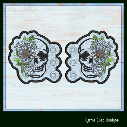 Skull ITH Shoe Wing Machine Embroidery Design – Floral Skeleton In The Hoop Shoe Wings – 4x4 & 5x7 Hoops (2226)