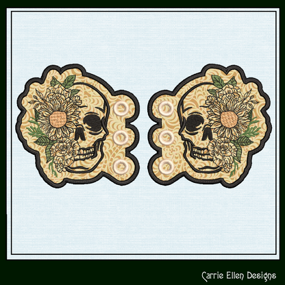 Skull ITH Shoe Wing Machine Embroidery Design – Floral Skeleton In The Hoop Shoe Wings – 4x4 & 5x7 Hoops (2226)