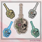 Floral Skull ITH Key Fob Machine Embroidery Design | Artistic Skull In-The-Hoop Bag Tag and Key Tag (2227)