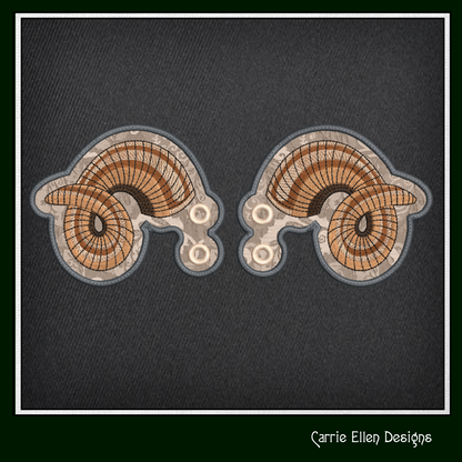 Ram Horn ITH Shoe Wing Machine Embroidery Design – Animal Horn In The Hoop Shoe Charm – 4x4 & 5x7 Hoop (2228)