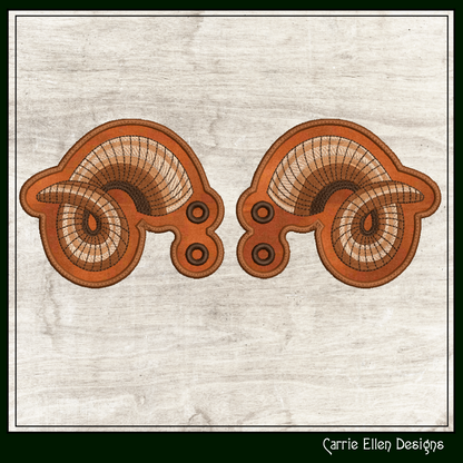 Ram Horn ITH Shoe Wing Machine Embroidery Design – Animal Horn In The Hoop Shoe Charm – 4x4 & 5x7 Hoop (2228)