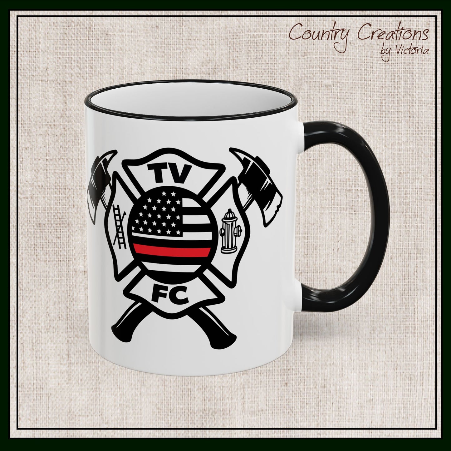 TV FC Thin Red Line Flag Firefighter Maltese Cross Ceramic Mug | Accent Rim & Handle 11,15 oz (3007)