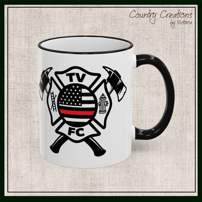 TV FC Thin Red Line Flag Firefighter Maltese Cross Ceramic Mug | Accent Rim & Handle 11,15 oz (3007)