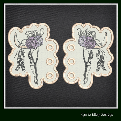 Deer Skull ITH Shoe Wing Embroidery Design – In The Hoop Floral Antler Skull Machine Embroidery Pattern – 4x4 & 5x7 Hoop (2230)