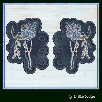 Deer Skull ITH Shoe Wing Embroidery Design – In The Hoop Floral Antler Skull Machine Embroidery Pattern – 4x4 & 5x7 Hoop (2230)