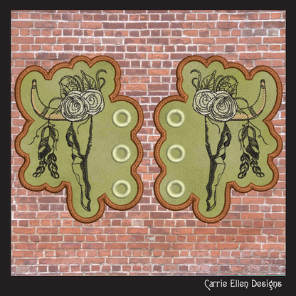 Deer Skull ITH Shoe Wing Embroidery Design – In The Hoop Floral Antler Skull Machine Embroidery Pattern – 4x4 & 5x7 Hoop (2230)