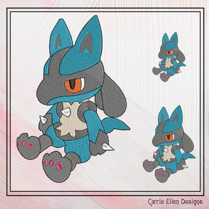 Lucario Machine Embroidery Design, Pokémon Fandom Character Design, 6 Sizes (2239)