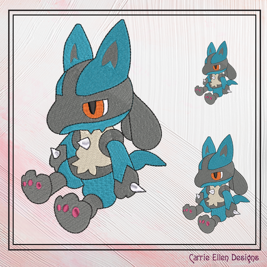 Lucario Machine Embroidery Design, Pokémon Fandom Character Design, 6 Sizes (2239)