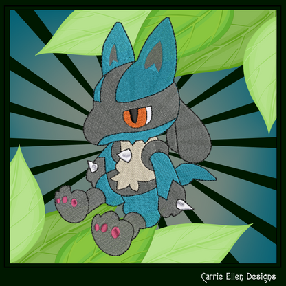 Lucario Machine Embroidery Design, Pokémon Fandom Character Design, 6 Sizes (2239)