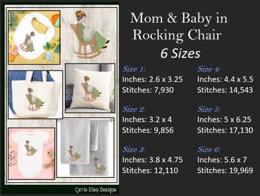 Mother and Baby Machine Embroidery Design, Rocking Chair Nursery Décor, New Mom Design, Baby Blanket Gift, 6 Sizes (2251)