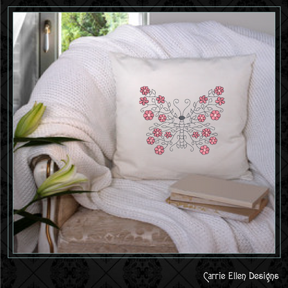 Butterfly Machine Embroidery Design, Floral Winged Decorative Butterfly Pattern, 6 Sizes (2258)
