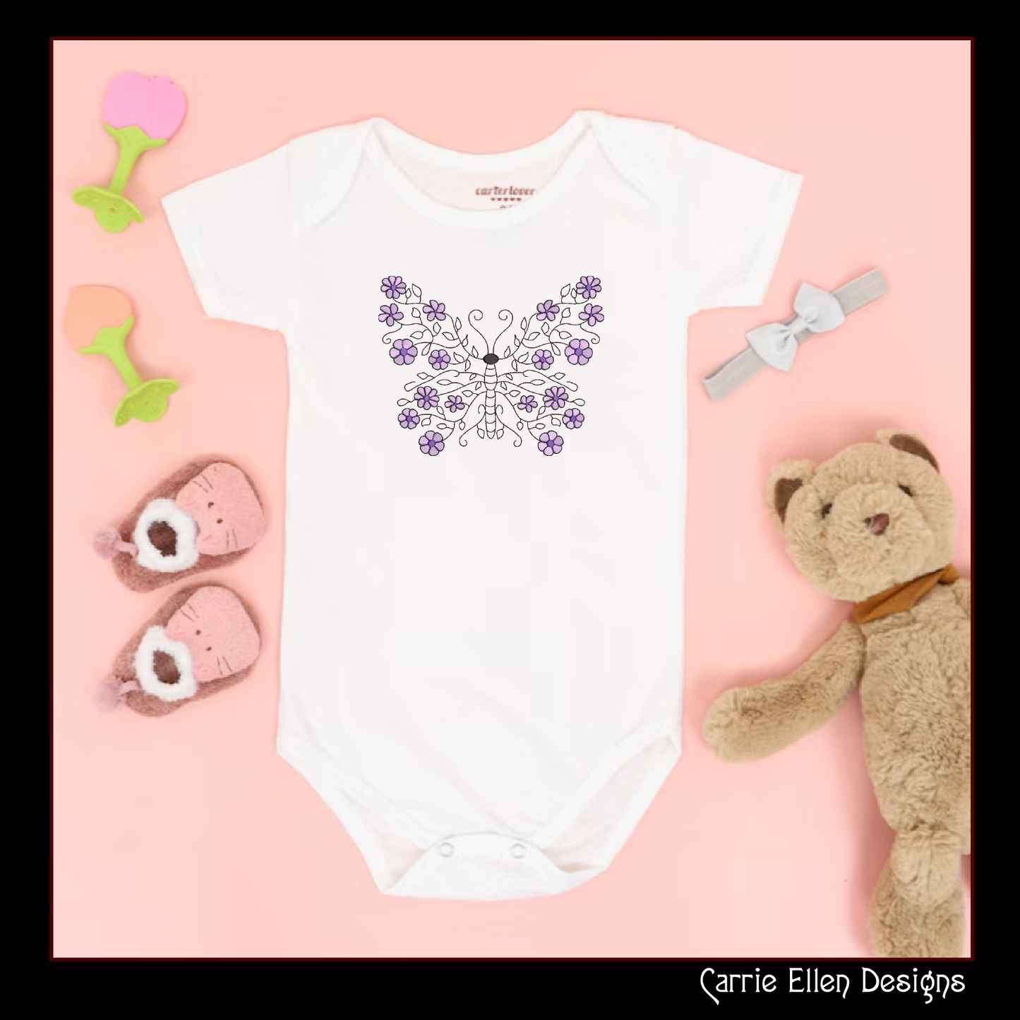Butterfly Machine Embroidery Design, Floral Winged Decorative Butterfly Pattern, 6 Sizes (2258)