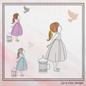 Little Girl Machine Embroidery Design, Birdcage and Dove Design, Sketch with Light Density Design, 6 Sizes (2272)