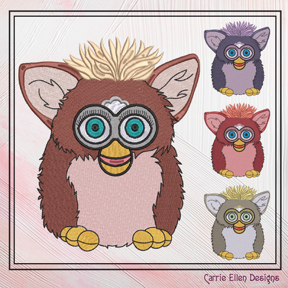 Furby Machine Embroidery Design, Nostalgic Robotic Toy, Fan Art Furry Friend, 4 Sizes (2273)