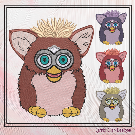 Furby Machine Embroidery Design, Nostalgic Robotic Toy, Fan Art Furry Friend, 4 Sizes (2273)