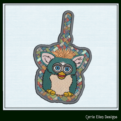 Furby ITH Key Fob Machine Embroidery Design | Nostalgic Robotic Toy In-The-Hoop Bag Tag Fan Art (2275)